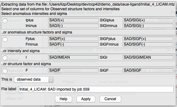 CCP4i2 data file widget